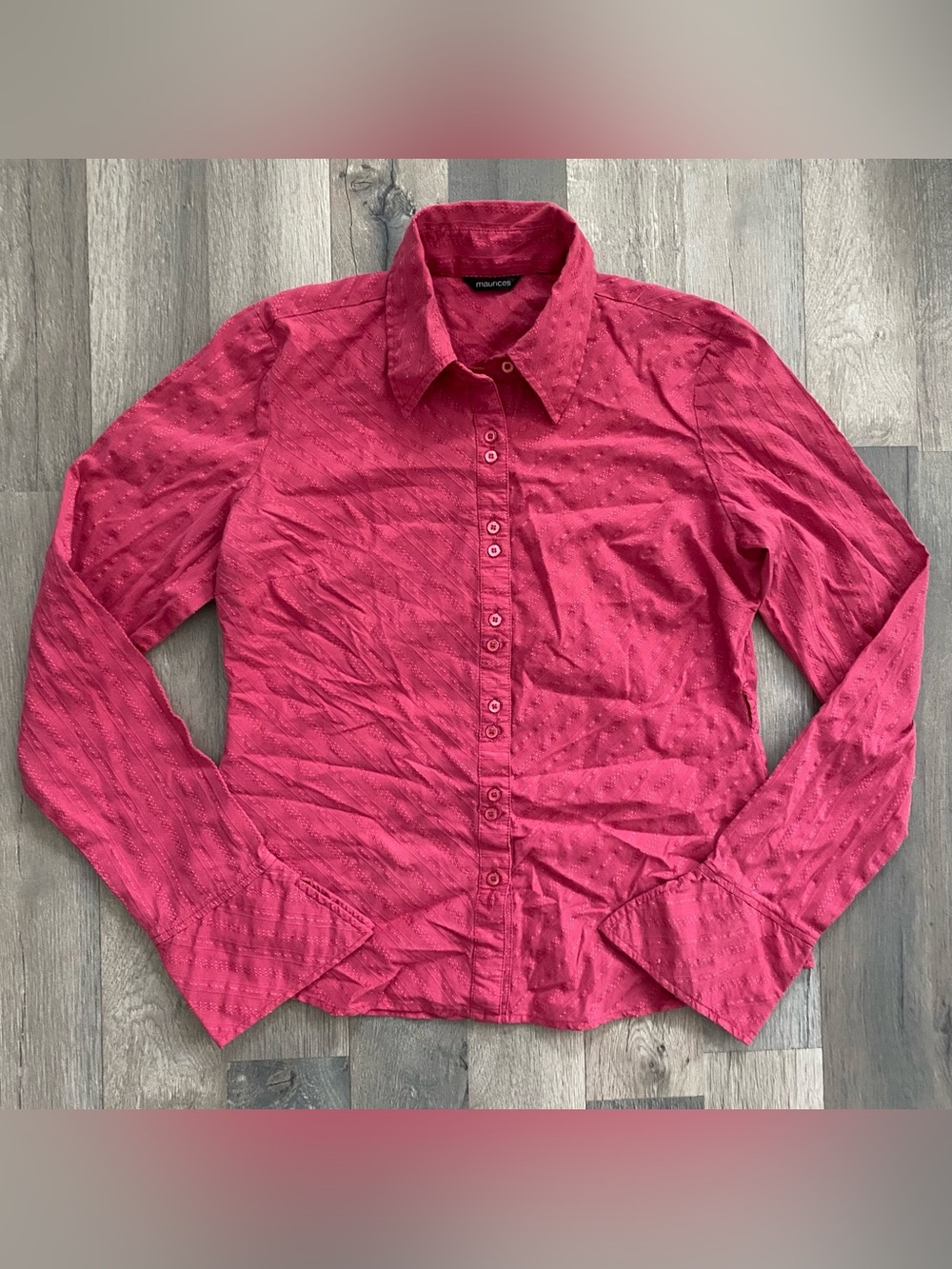 Y2K Pink Embroidered Button Up Long Sleeve Blouse Bell Sleeve Preppy
